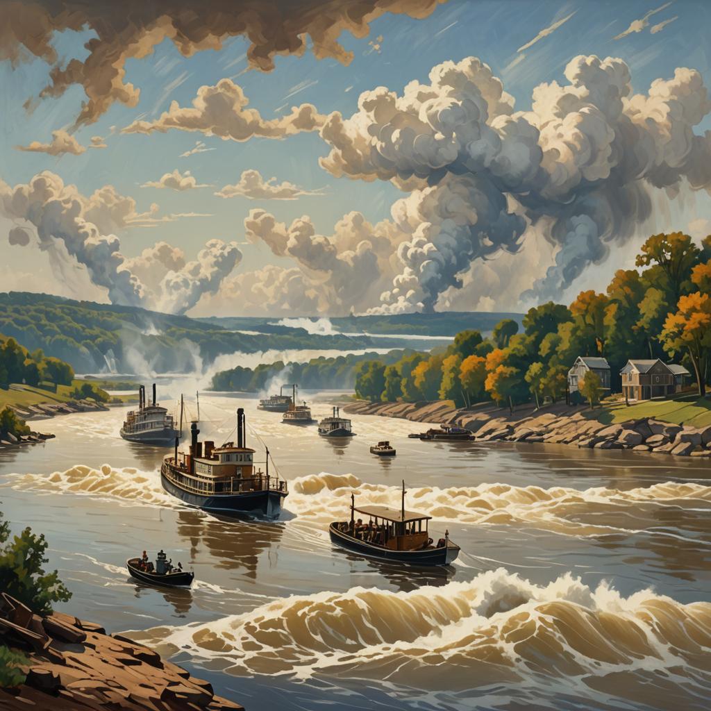 Mississippi River in the 19 Century. Generated via NightCafe